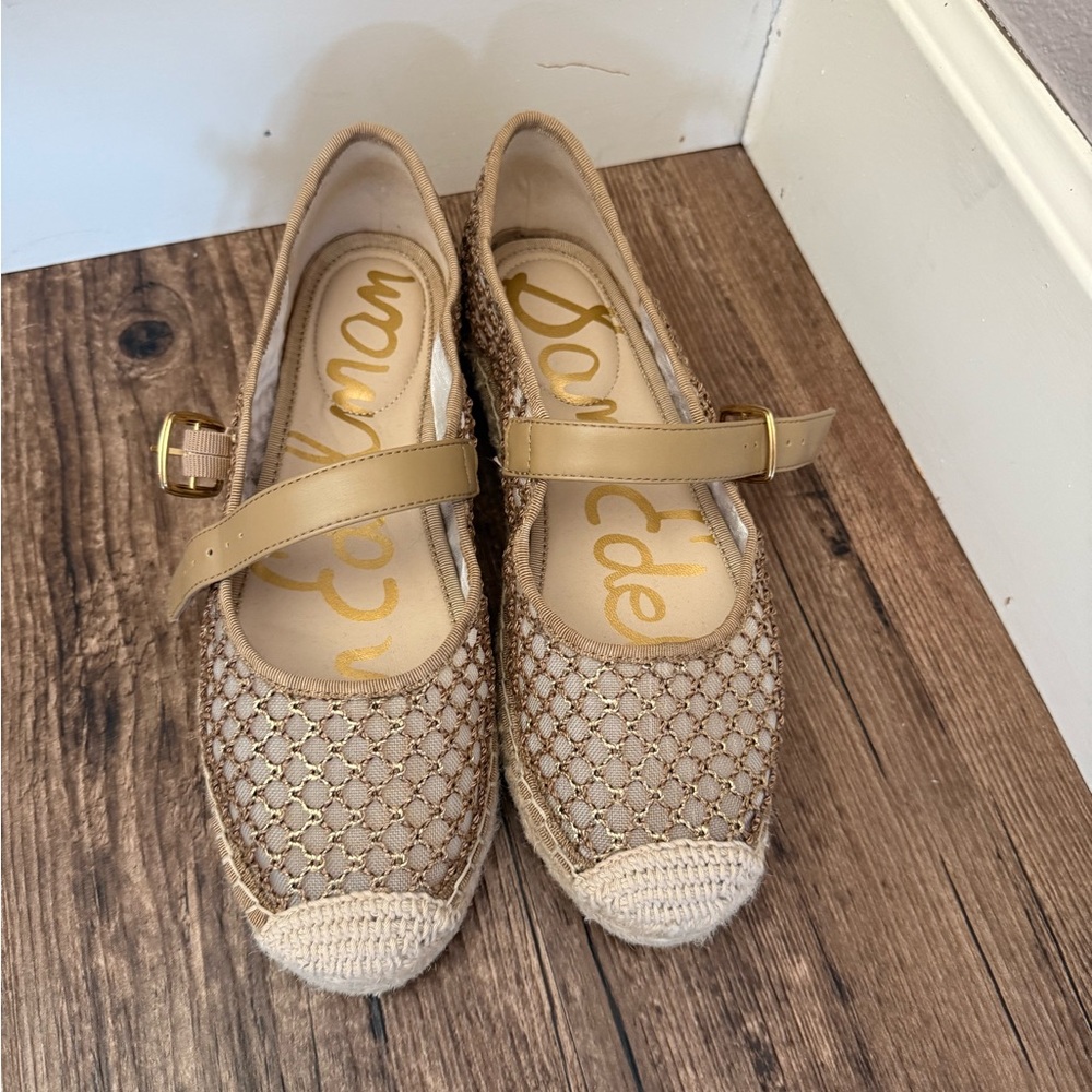 Sam Edelman Beige Mesh Espadrille Mary Jane Flats